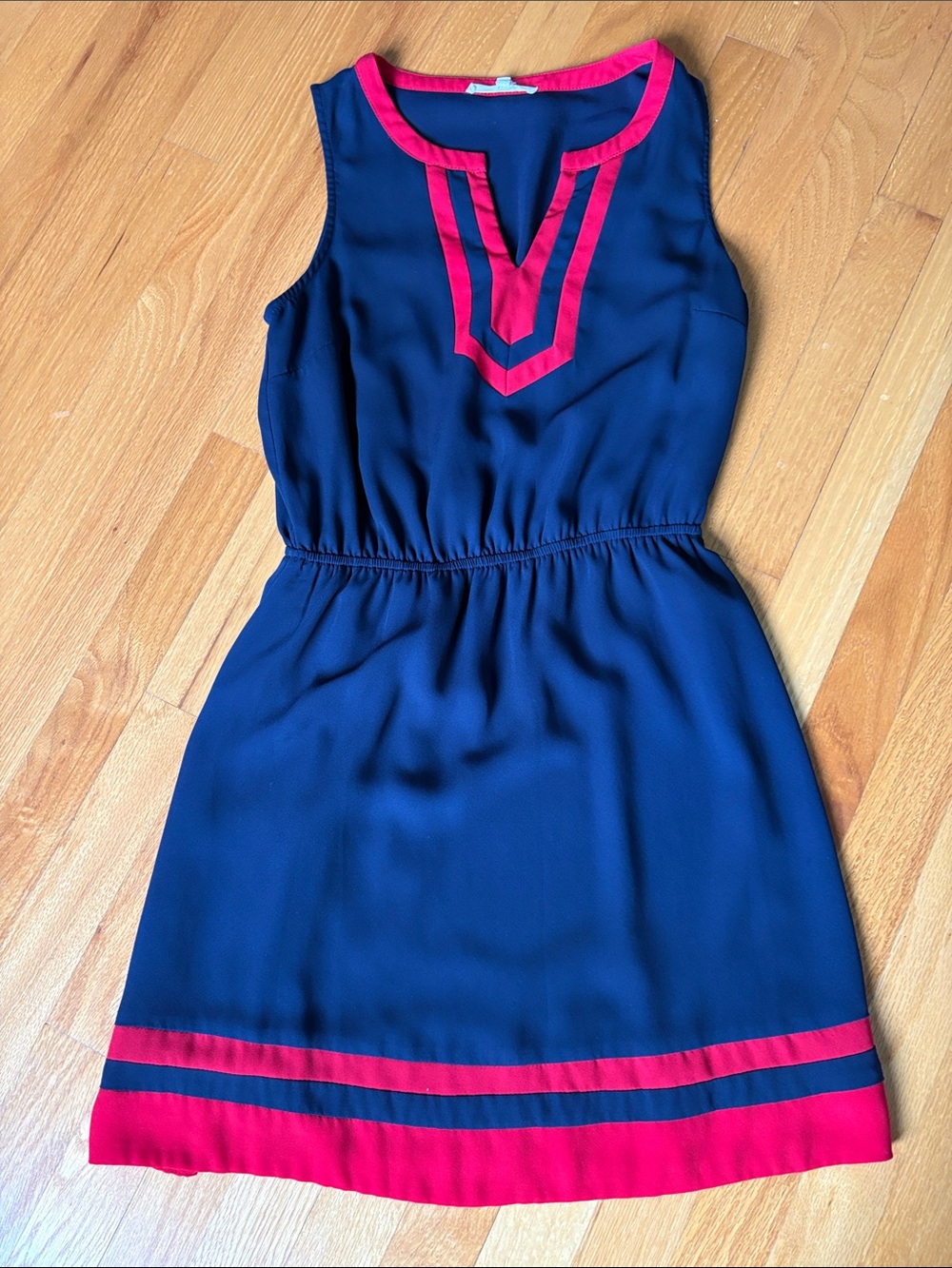 41 Hawthorn Navy Sleeveless Midi Dress with Pink Trim